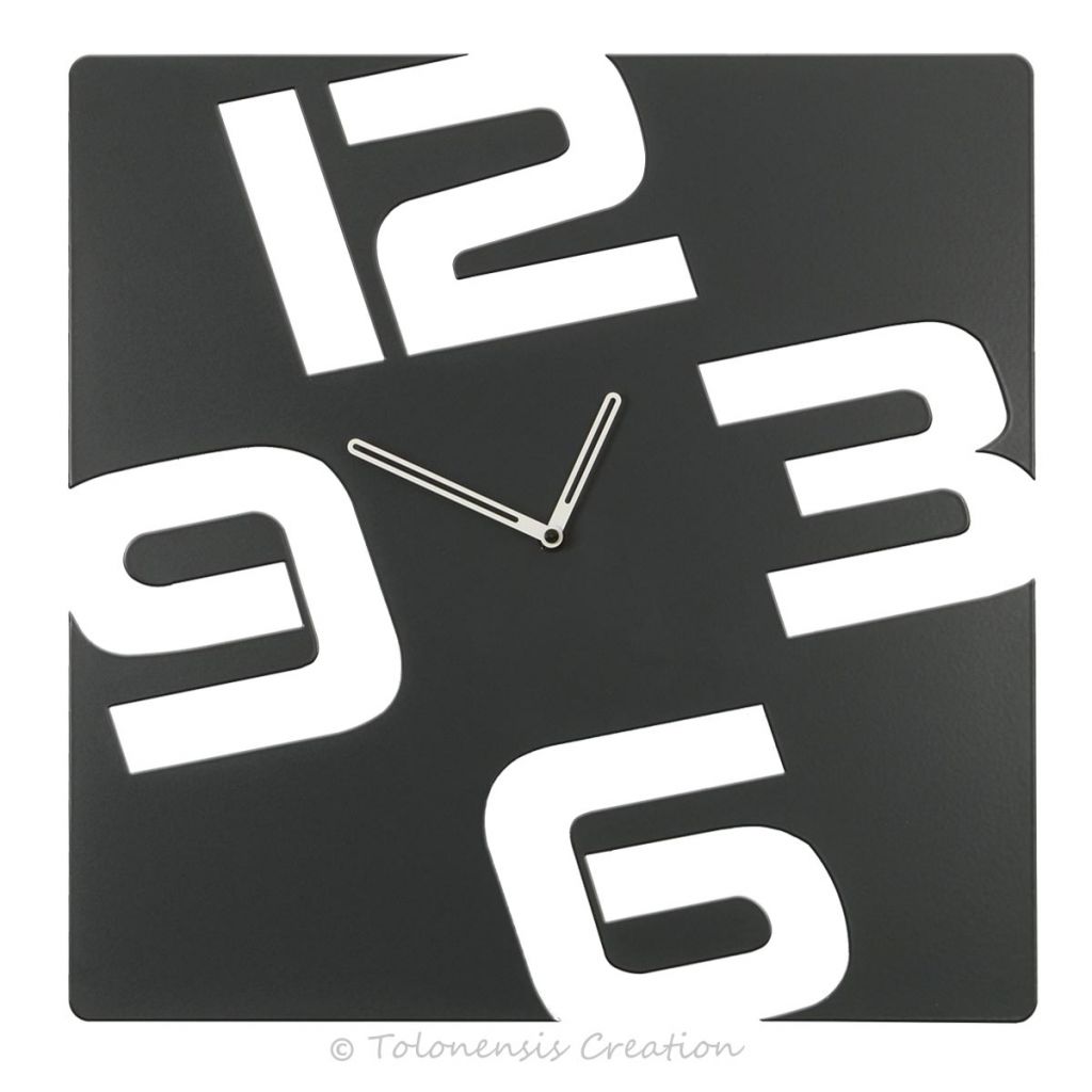 Design clock Temporis. Sizes 40 x 40 cm. Steel laser cut. Black matt powder coating painted Design clock Temporis. Sizes 40 x 40 cm. Steel laser cut. Black matt powder coating painted