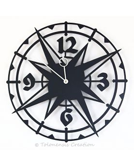 Horloge murale exotique Colombus. Diamètre 40 cm. noir mat par thermolaquage. Mécanisme à quartz de précision UTS