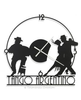 Horloge Tango Argentin de diamètre 40 cm. Noir mat par peinture thermolaquée. Support acier découpé laser