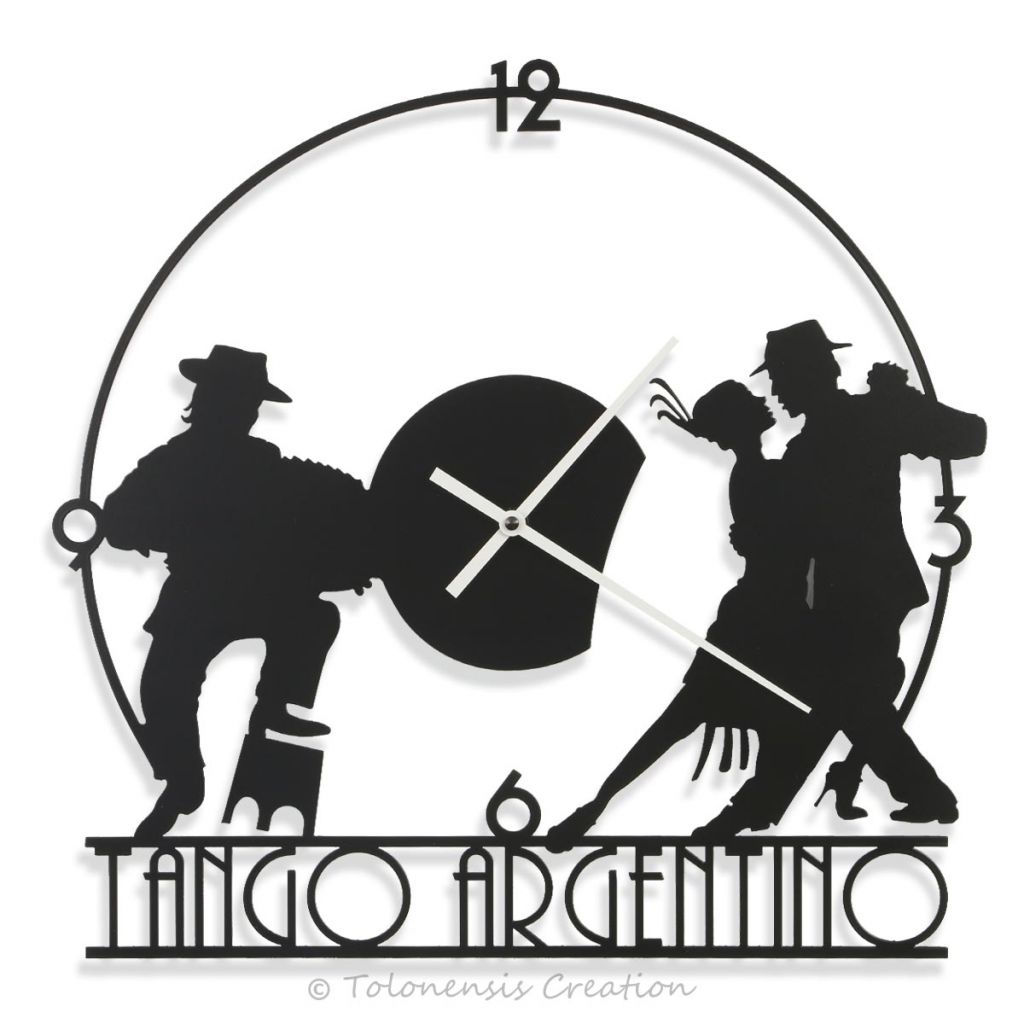 Wall clock Tango Argentino with a diameter of 40cm. Made with steel laser cut and black painted