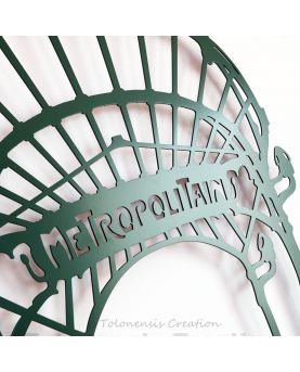 Side view of the wall decoration Metropolitain made with laser cut steel.