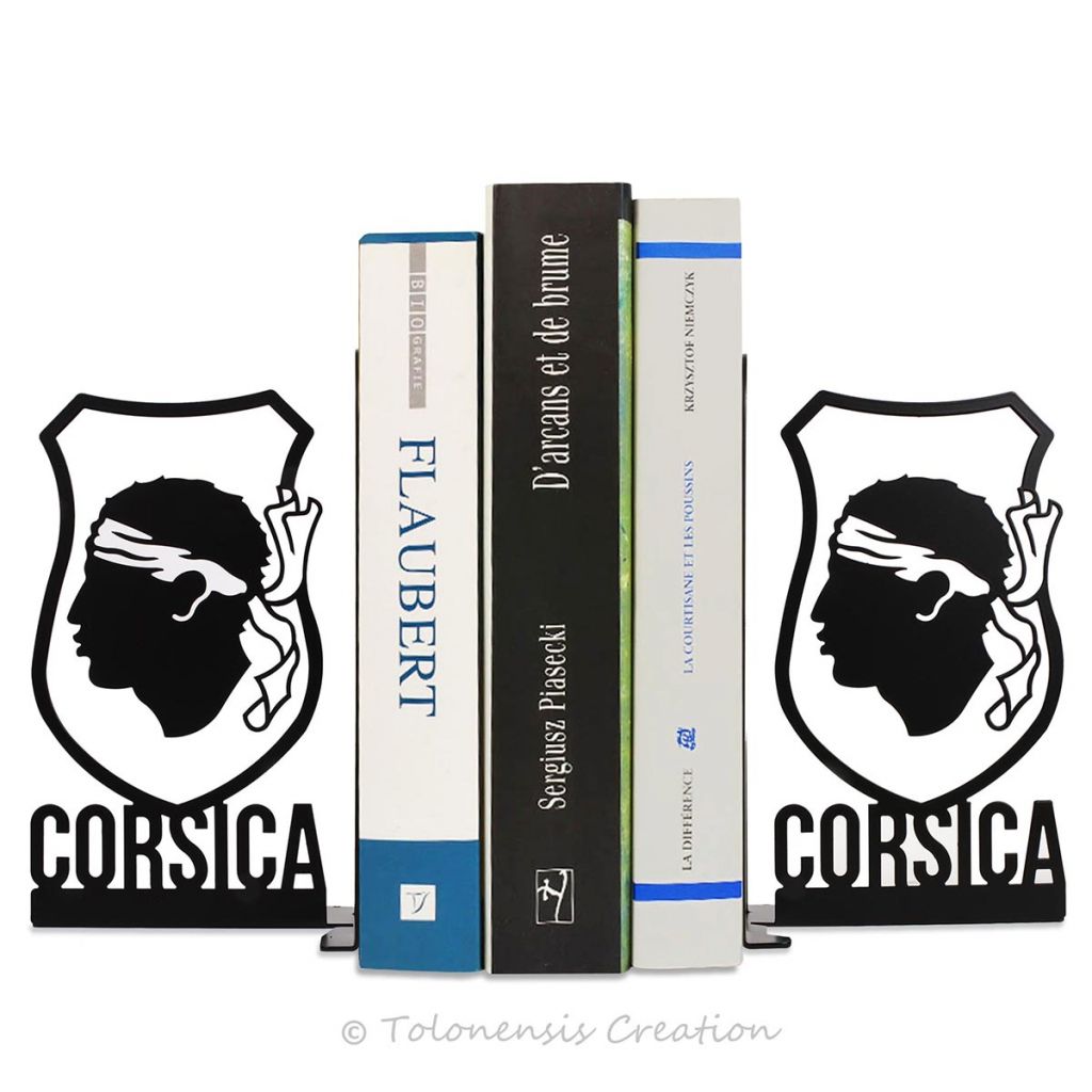 Serre-livres Corsica sur le thème de la Corse avec la tête de Maures. Hauteur 19 cm