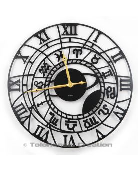 Gigantyczny zegar astronomiczny inspirowany średniowiecznym zegarem praskim. Średnica 80 cm