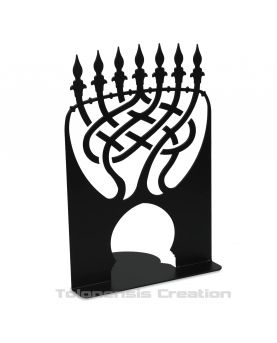 Podpórki Judaica Menorah. Wysokość 22 cm. Szerokość 19 cm. Stal wycinana laserowo