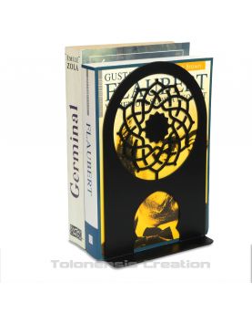 Paire de 2 serre-livres Arabesque sur le thème de l'art oriental. Hauteur 19 cm. Réalisé en métal découpé laser