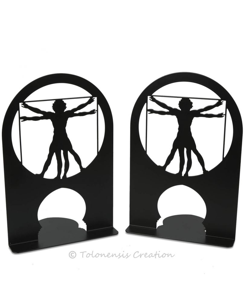 Paire de serre-livres Homme de Vitruve d'après Léonard de Vinci. Hauteur 22 cm