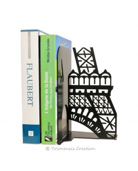 Serre-livres droit Tour Eiffel avec des livres. Acier par découpe laser
