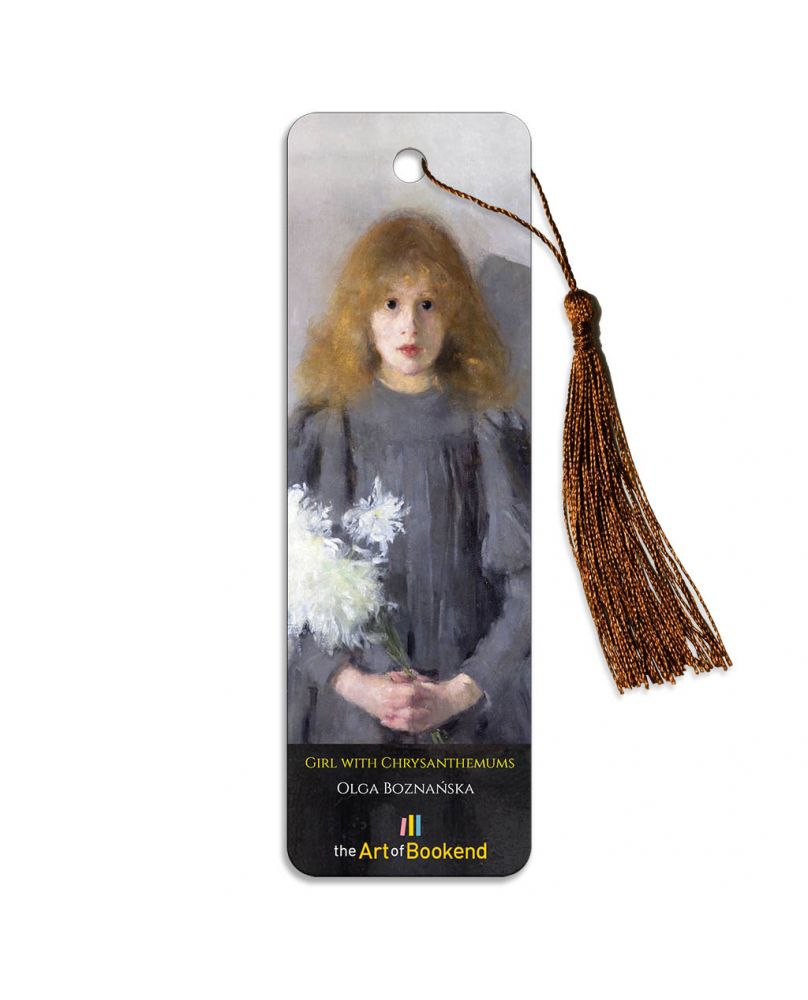 Aluminum bookmark Girl with Chrysanthemums, painting by Olga Boznańska on the theme of Polish painting. Aluminum bookmark Girl with Chrysanthemums, painting by Olga Boznańska on the theme of Polish painting.