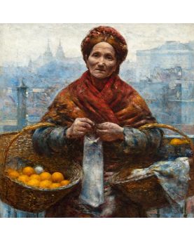 Le serre-livres la Juive aux oranges d'après un tableau de Aleksander Gierymski. Hauteur 19 cm