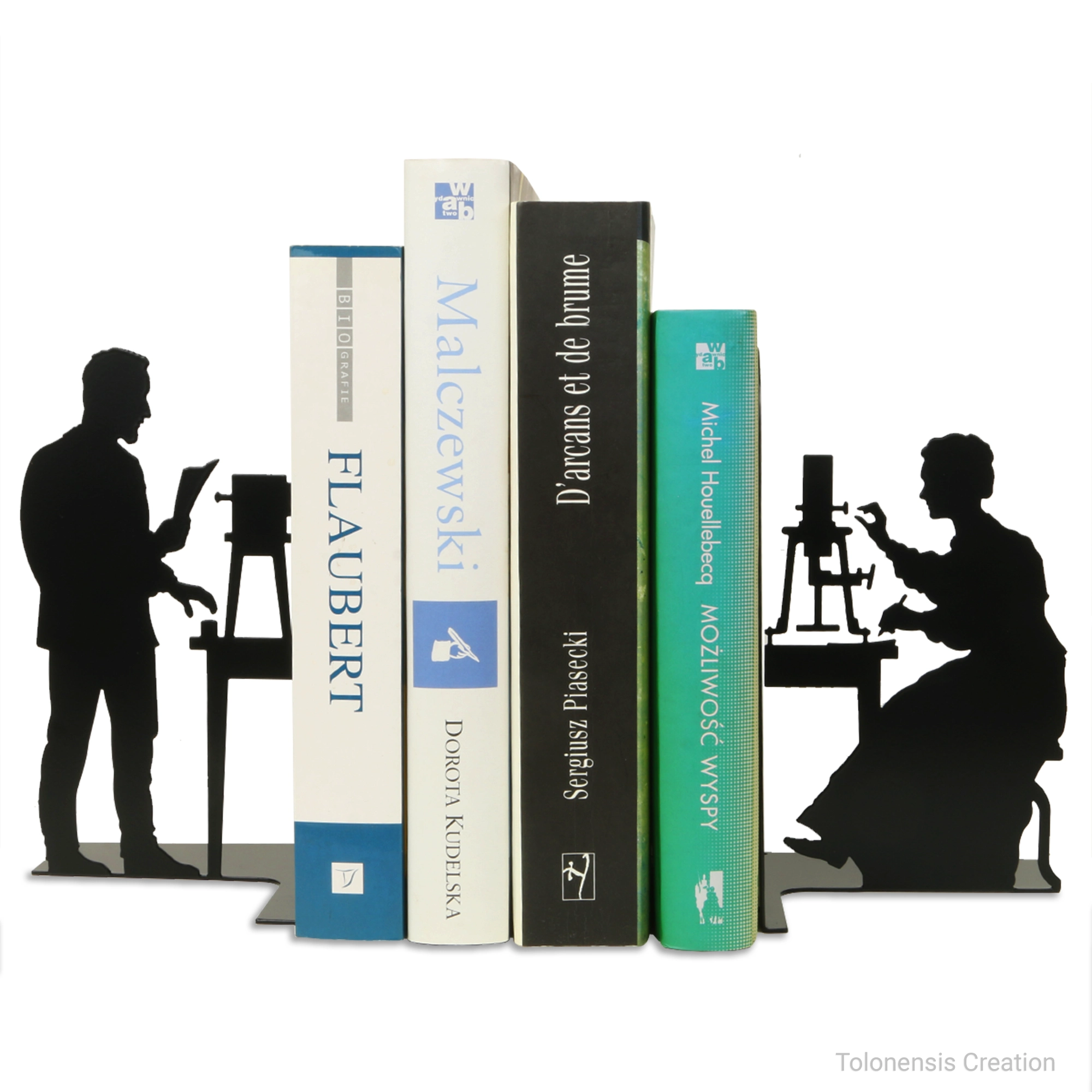 Set di reggilibri Pierre e Marie Curie Tolonensis Creation, acciaio verniciato a polvere nera