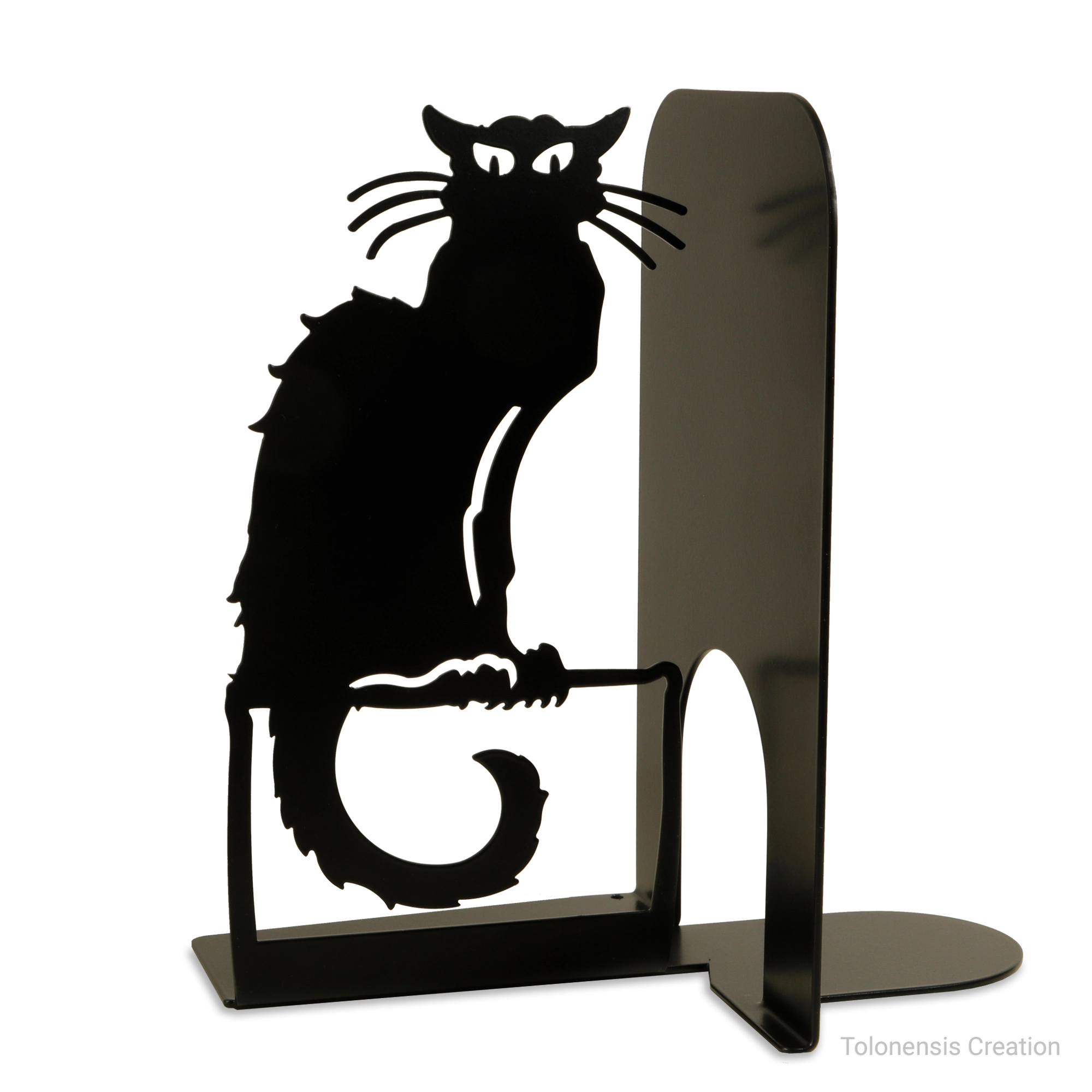 Serre-livres Cabaret Le Chat Noir – modèle gauche, découpe laser fine et design inspiré de l’univers bohème du Montmartre du XIXe siècle.