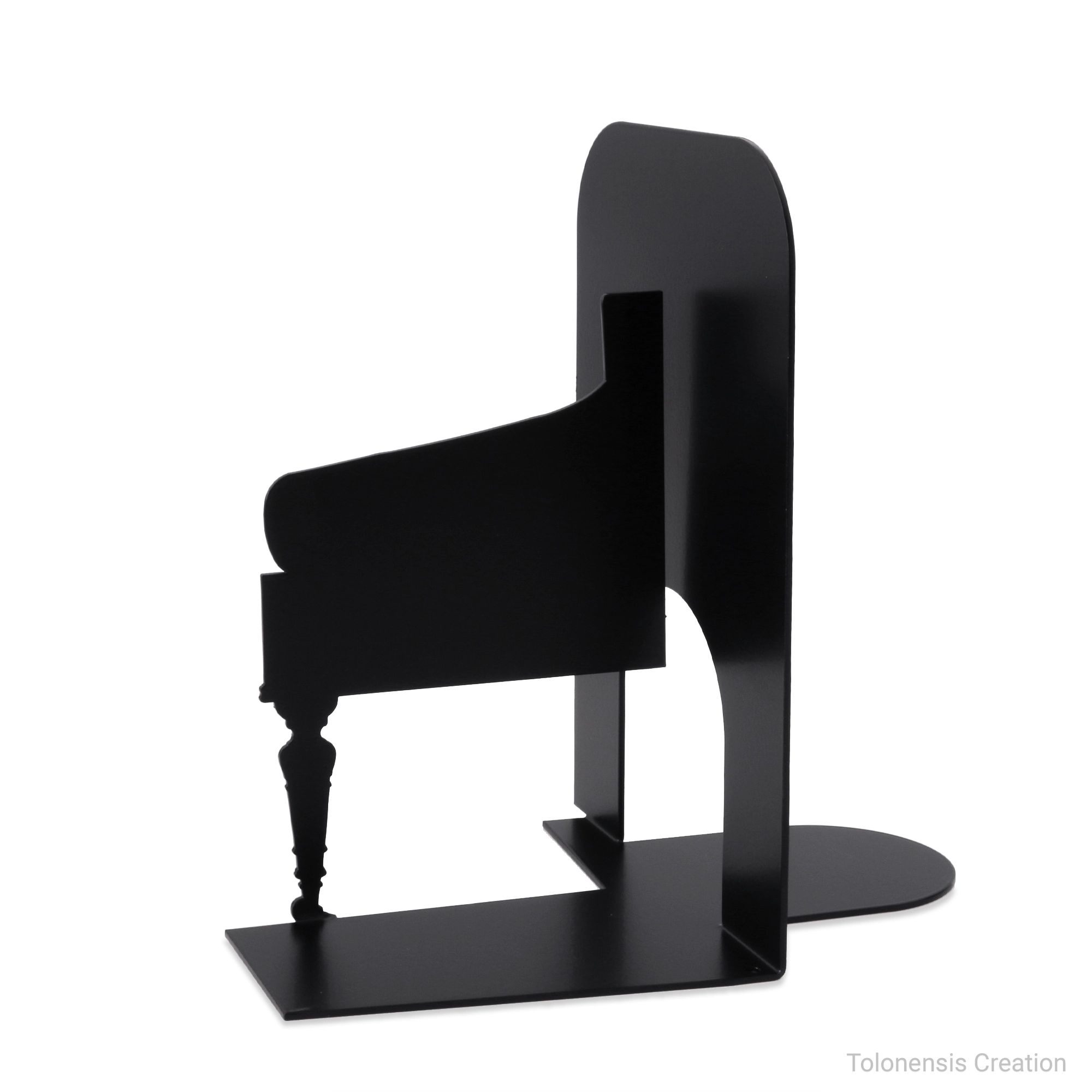 Serre-livres Frédéric Chopin modèle gauche au piano, création Tolonensis Creation en acier noir mat