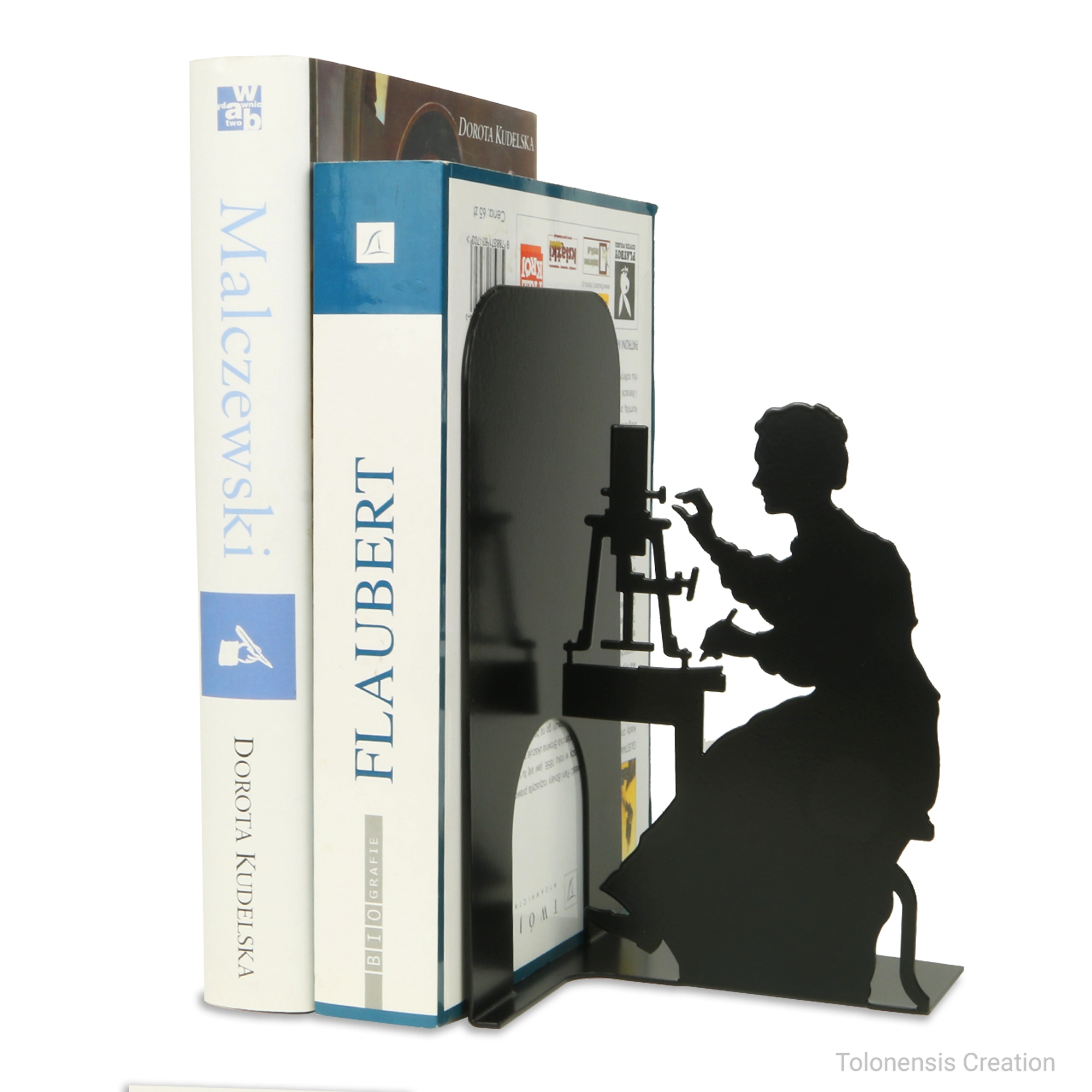 Serre-livres Marie Curie Tolonensis Creation, acier noir mat découpé laser