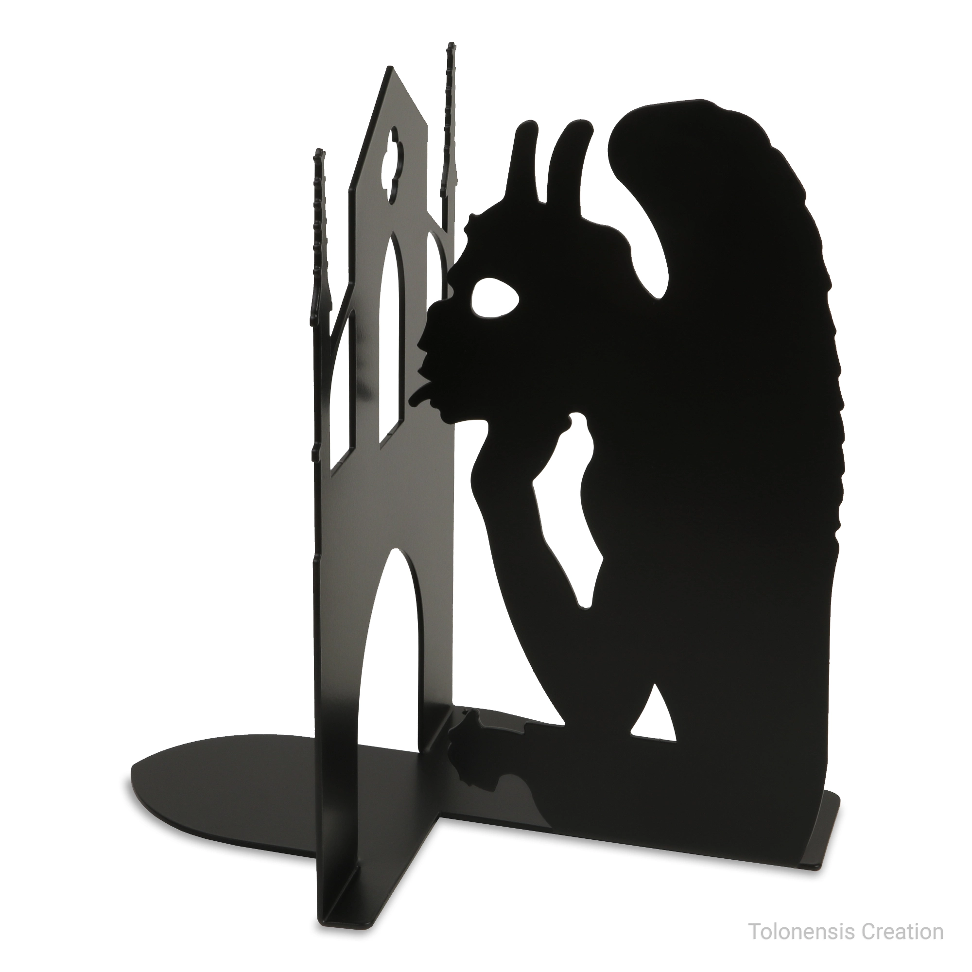 Serre-livres Stryge de la cathédrale Notre-Dame de Paris, métal découpé laser noir mat, design Tolonensis Creation